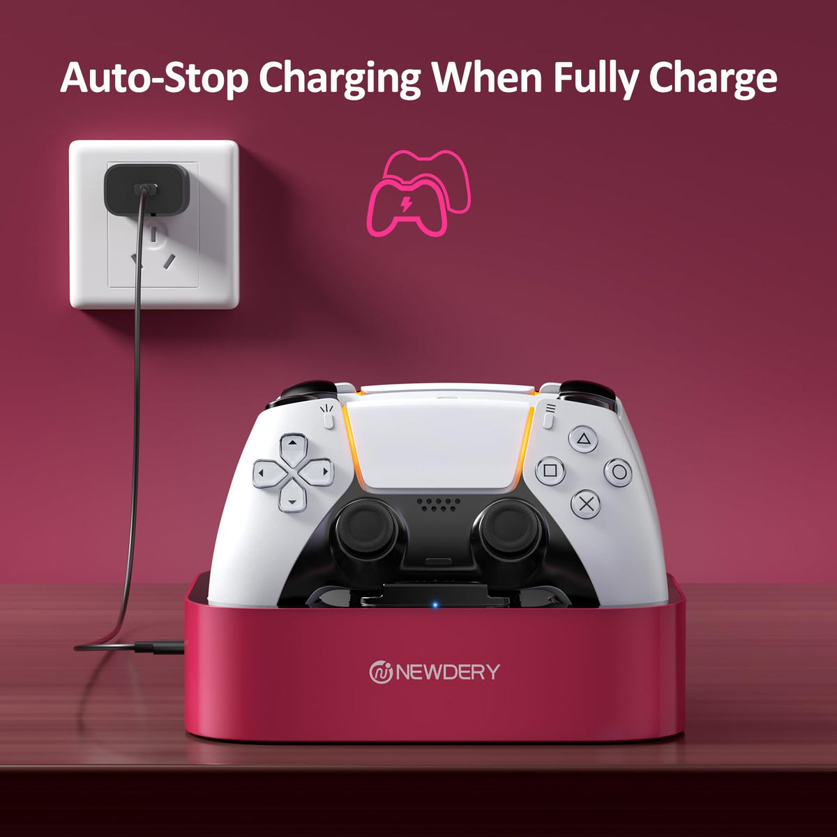 NEWDERY for PS5 Controller Charger Station Compatible with Dualsense Edge, Fast Charging Dock Stand with Cable, Dual Charging Station for PlayStation 5 & DualSense Edge Controller