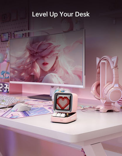 Divoom Ditoo Retro Pixel Art 15W Bluetooth Speaker,Cute Speaker with Alarm,White Noise & Mini Games,Iconic Desk Setup Speaker with 16X16 LED App Controlled Front Screen,Gifts for Anyone (Pink)