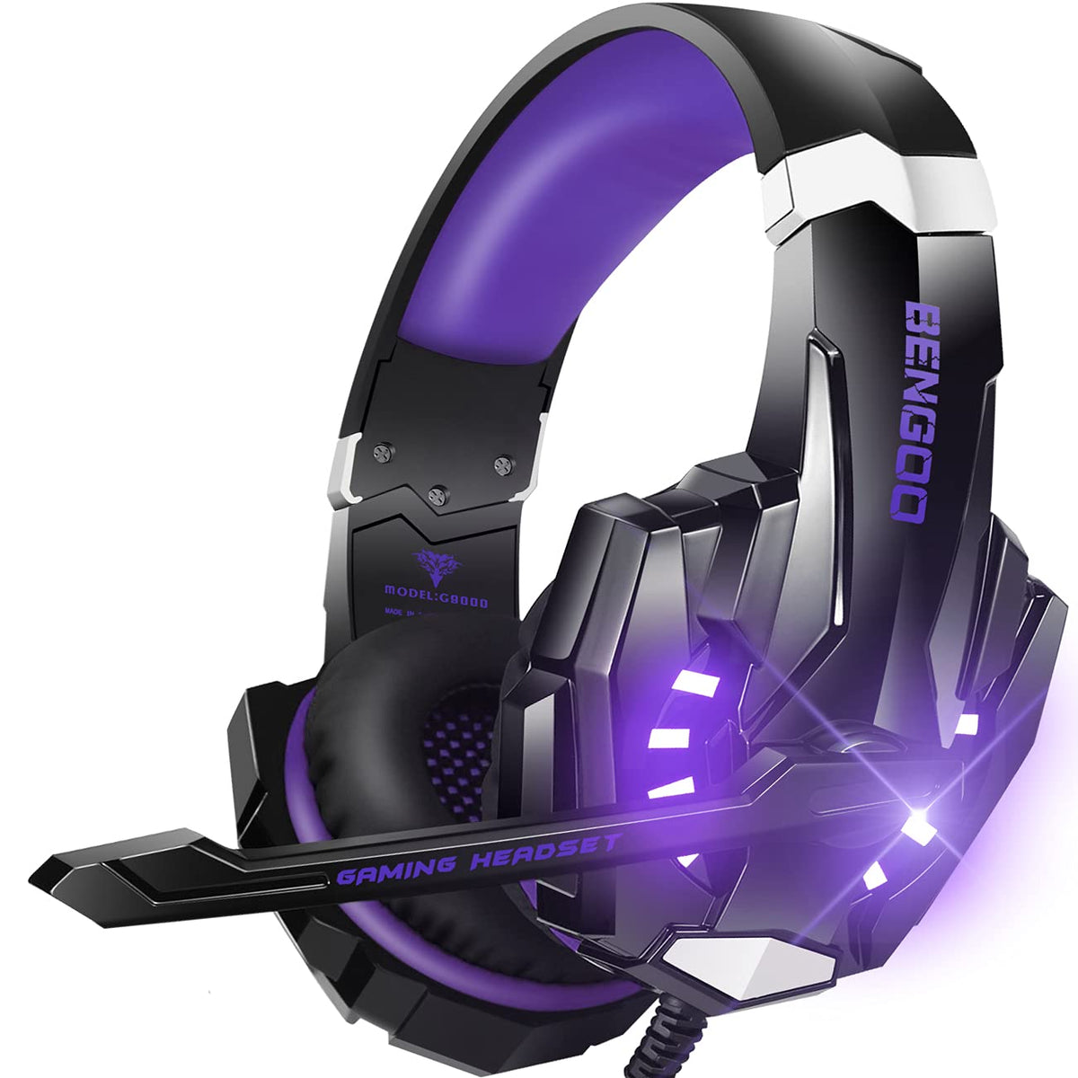 BENGOO G9000 Stereo Gaming Headset for PS4 PC Xbox One PS5 Controller, Noise Cancelling Over Ear Headphones with Mic, LED Light, 7.1 Surround Sound, Soft Memory Earmuffs for Nintendo Xbox Series X|S