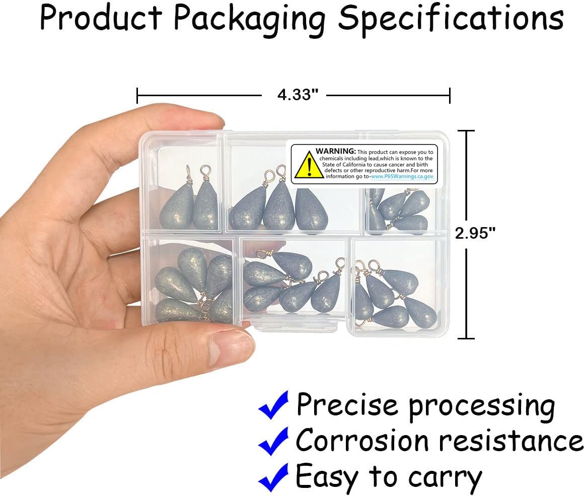 Fishing Weights Sinkers Kit, 25pcs Various Bass Casting Weights Drop Shot Sinkers Catfish for Saltwater Freshwater Fishing