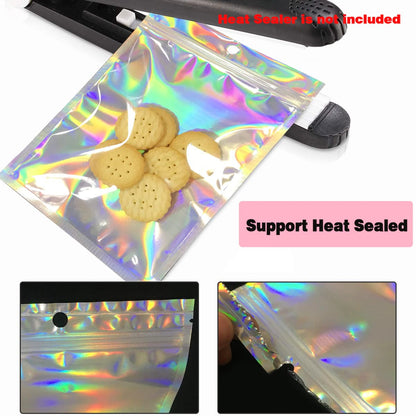 Smell Proof Bags & Resealable Foil Pouch Mylar Sample Bag Great for Party Favor Food Storage (Holographic Color) (50pcs-6x9 inch)