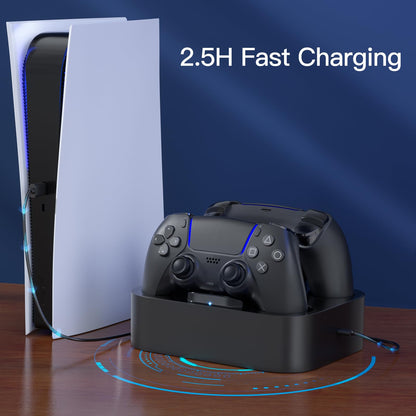 NEWDERY for PS5 Controller Charger Station Compatible with Dualsense Edge, Fast Charging Dock Stand with Cable, Dual Charging Station for PlayStation 5 & DualSense Edge Controller