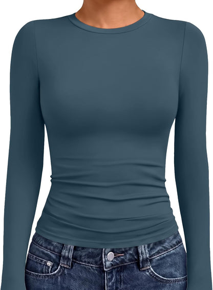 AUTOMET Womens Crew Neck Long Sleeve Shirts Compression Underscrubs Tops