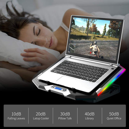 ICE COOREL Gaming Laptop Cooling Pad 15-17.3 Inch, Laptop Fan with 6 RGB Cooling Fans, Laptop Cooling Stand with 6 Height Adjustable, Laptop Cooler with LCD Screen, 2 USB Ports, Phone Stand