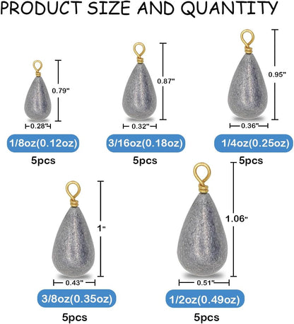 Fishing Weights Sinkers Kit, 25pcs Various Bass Casting Weights Drop Shot Sinkers Catfish for Saltwater Freshwater Fishing