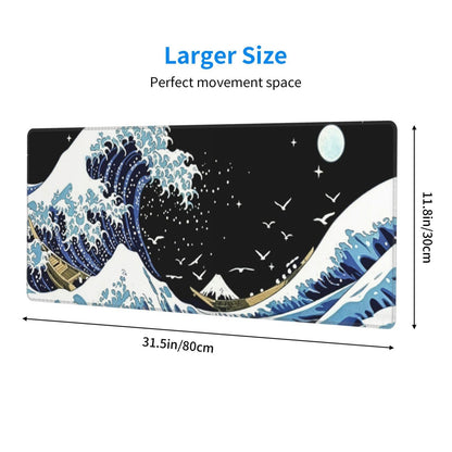 Gaming Mouse Pad, Large Black and Green Line Topographic Mousepad Laptop, Extended Mouse Mat, Long XL Waterproof Keyboard Pads, Big Non-Slip Mousepads for Game Office Home, 31.5 x 11.8 in