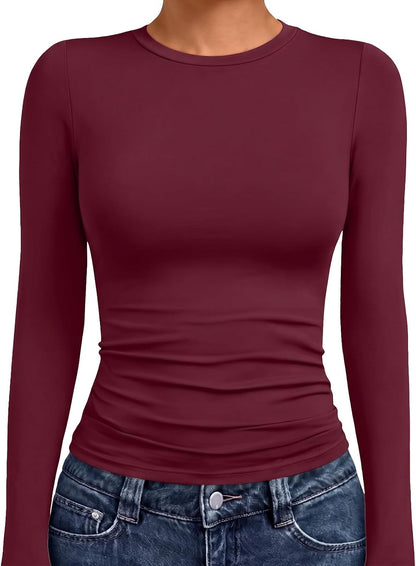 AUTOMET Womens Crew Neck Long Sleeve Shirts Compression Underscrubs Tops