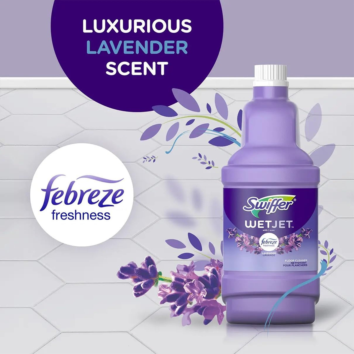 Swiffer WetJet Multi-Purpose Floor Cleaner Solution with Febreze Refill, Hardwood Floor Cleaner, Lavender Scent, 1.25 Liter -42.2 Fl Oz (Pack of 2)