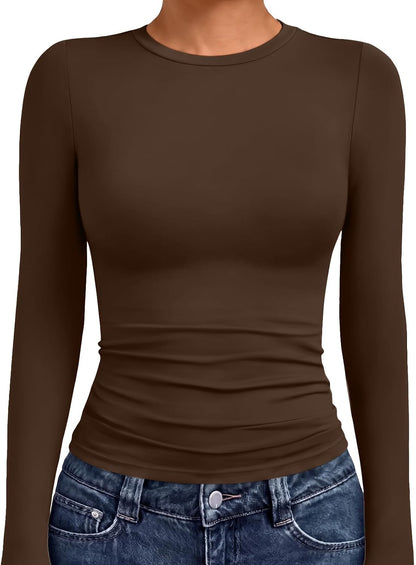 AUTOMET Womens Crew Neck Long Sleeve Shirts Compression Underscrubs Tops