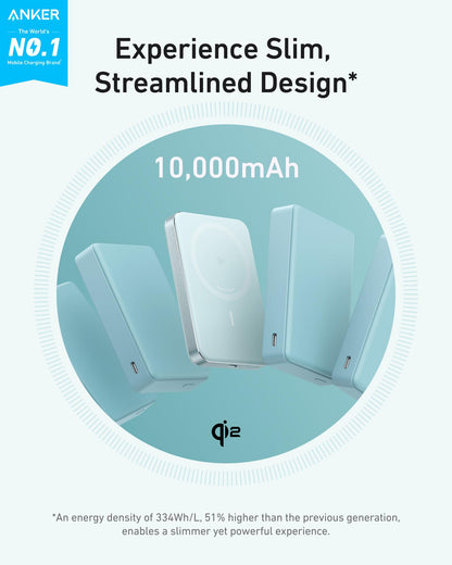 Anker MagGo Power Bank, Ultra-Slim 10,000mAh Magnetic Battery Pack, Qi2 Certified 15W Ultra-Fast MagSafe Compatible Portable Charger, Ergonomic Design, for iPhone16/15/14/13/12 Series Only