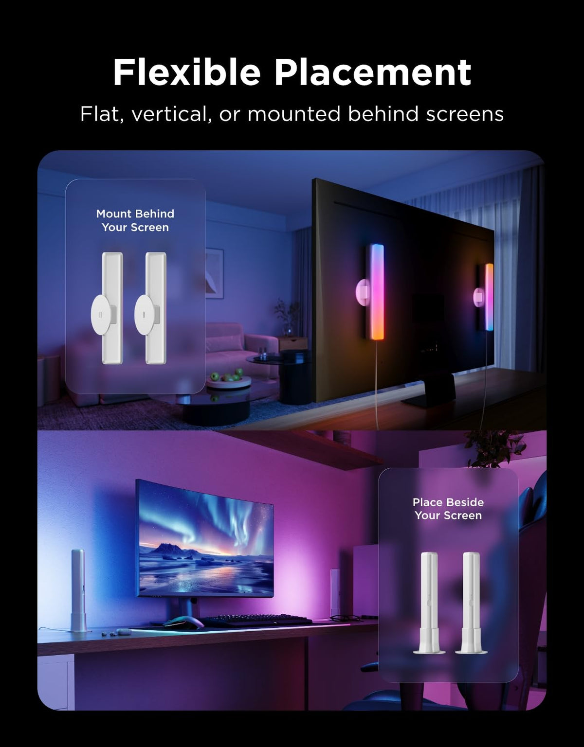 Govee Smart Light Bar, RGBICWW TV Lights for Living Room, Gaming, Black