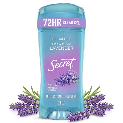 Secret Fresh Antiperspirant Deodorant for Women, 72hr Breathable Sweat & Odor Protection, Instant Freshness & Gentle, PH Balancing Minerals, Clear Gel, Relaxing Lavender Scent, 2.6 oz