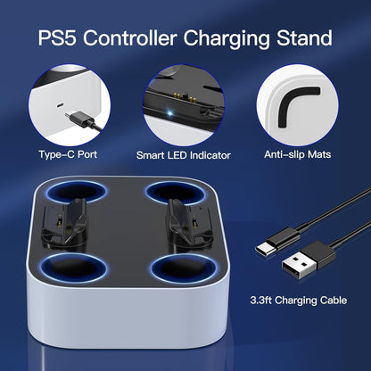 NEWDERY for PS5 Controller Charger Station Compatible with Dualsense Edge, Fast Charging Dock Stand with Cable, Dual Charging Station for PlayStation 5 & DualSense Edge Controller