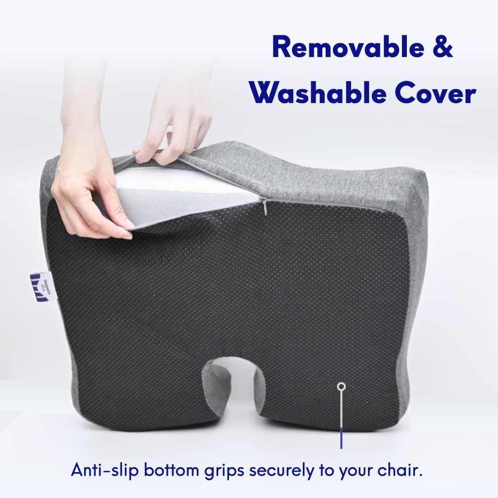 C CUSHION LAB Patented Pressure Relief Seat Cushion for Long Sitting Hours on Office/Home Chair, Car, Wheelchair - Extra-Dense Memory Foam for Hip, Tailbone, Coccyx, Sciatica - Light Grey