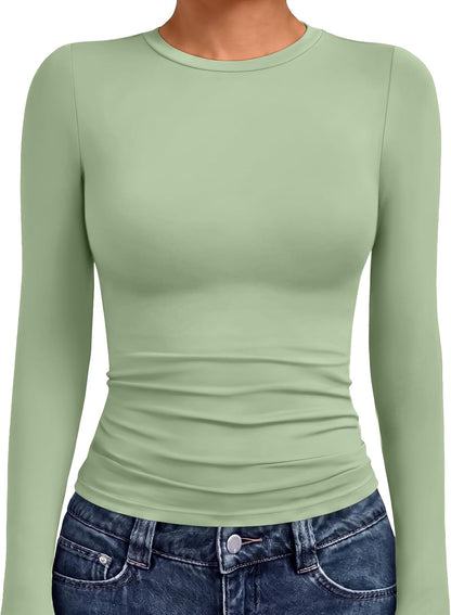 AUTOMET Womens Crew Neck Long Sleeve Shirts Compression Underscrubs Tops