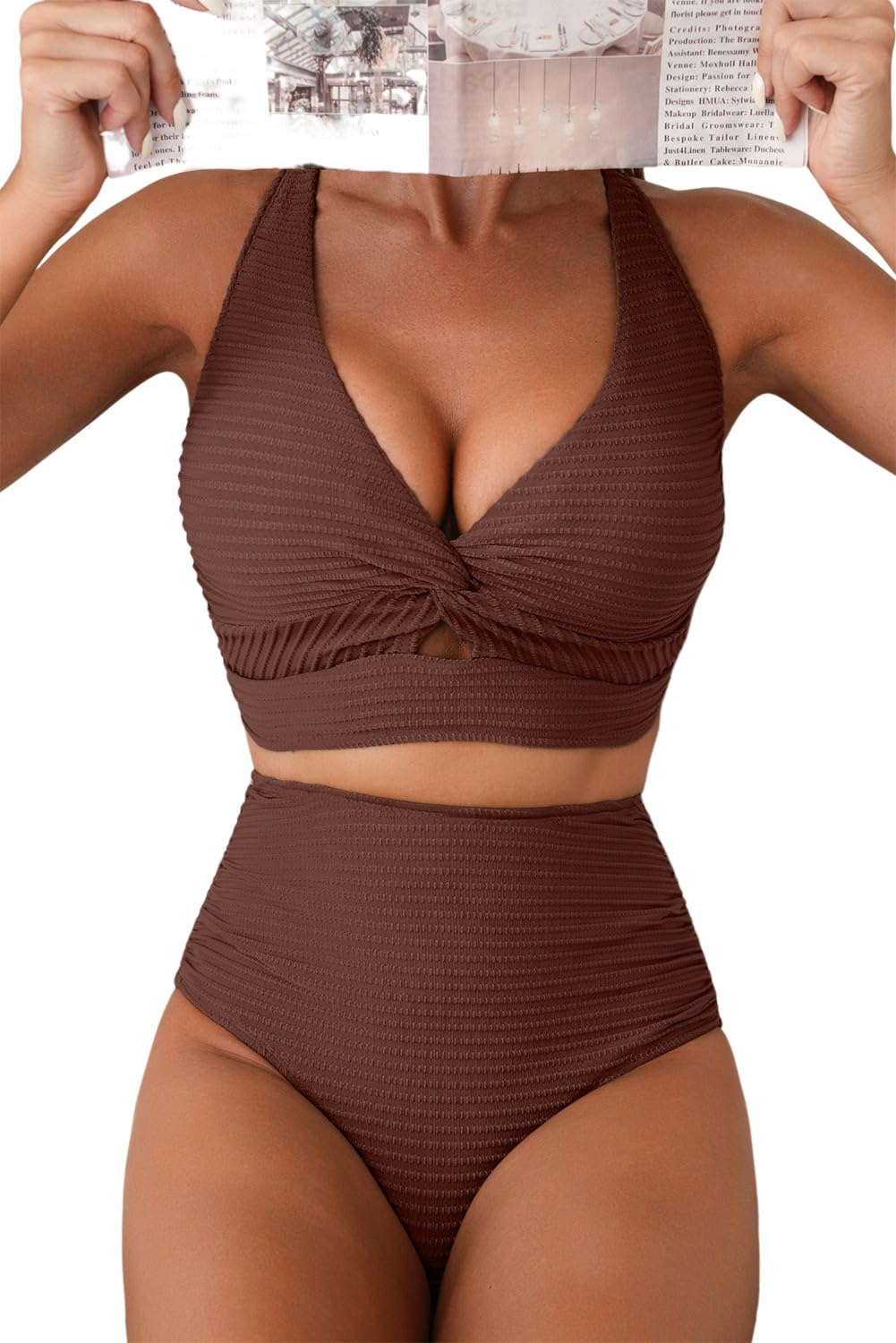 Herseas Womens Textured Bikini Sets 2 Piece Twist Front Top Sexy Swimsuits