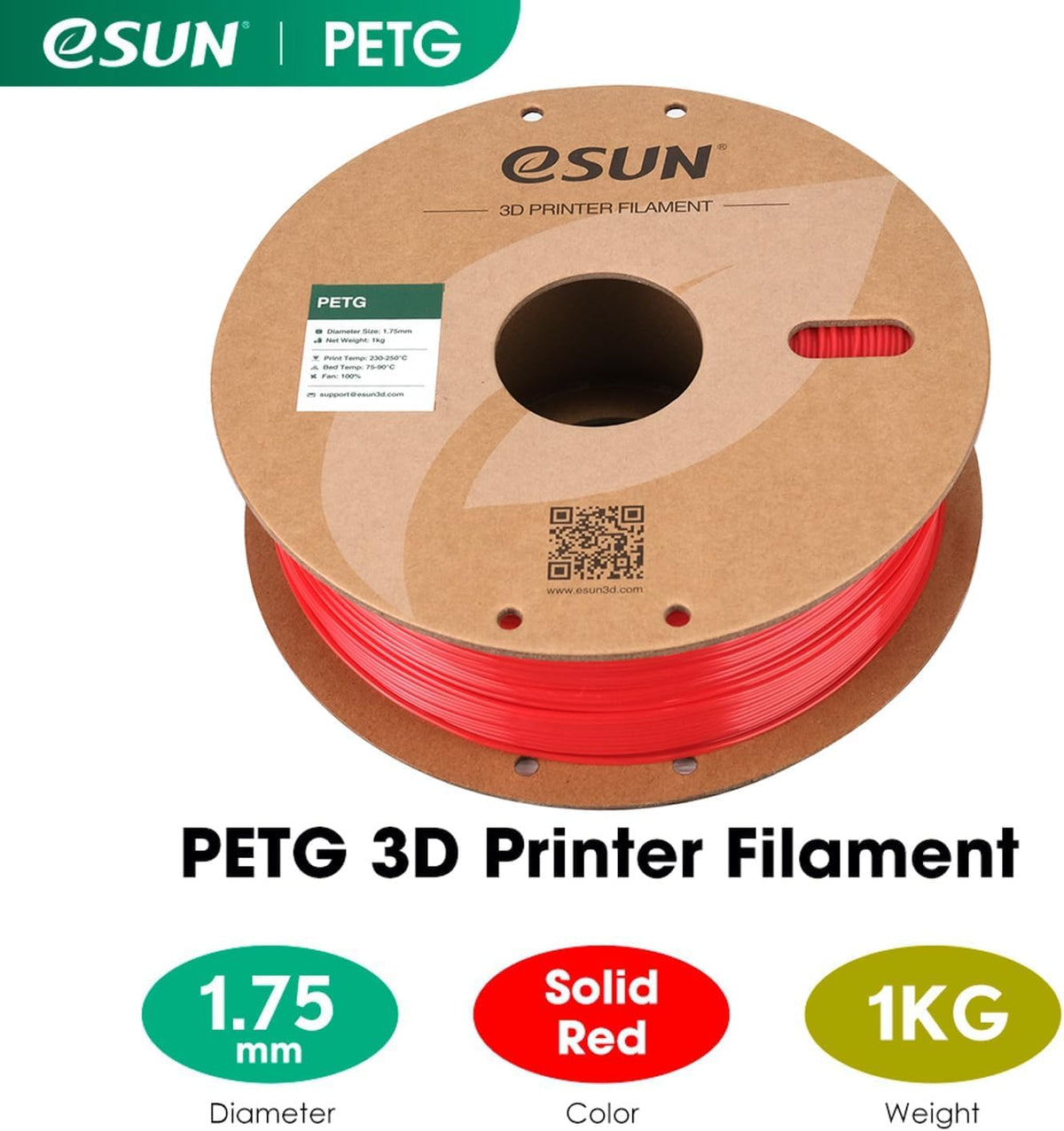 eSUN PETG Filament, Solid White, 1.55 kg
