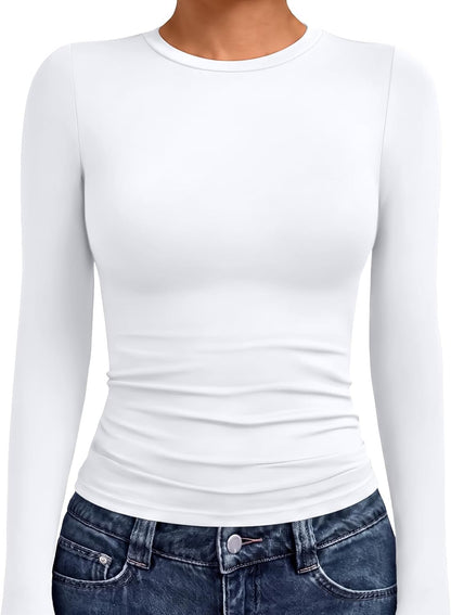 AUTOMET Womens Crew Neck Long Sleeve Shirts Compression Underscrubs Tops