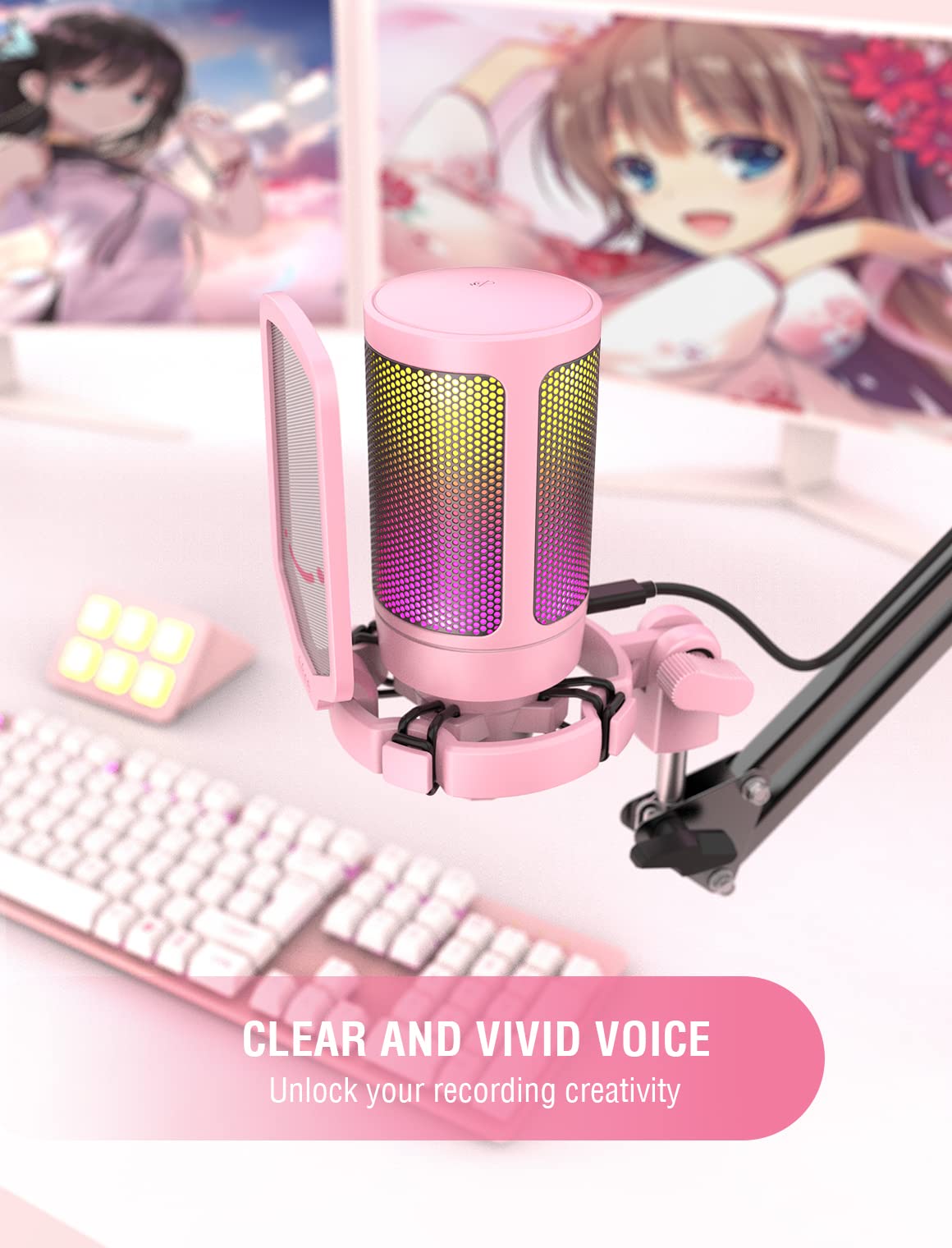 FIFINE AmpliGame A6V USB Gaming Microphone, Condenser RGB Mic for Streaming