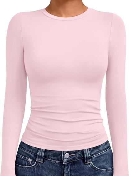 AUTOMET Womens Crew Neck Long Sleeve Shirts Compression Underscrubs Tops