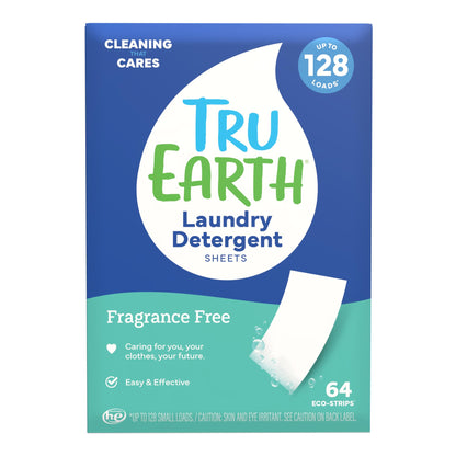 Tru Earth Compact Dry Laundry Detergent - Up to 128 Loads (64 Sheets) - Paraben-Free - Original Eco-Strip Liquidless Detergent, Travel - Fresh Linen | Packaging May Vary
