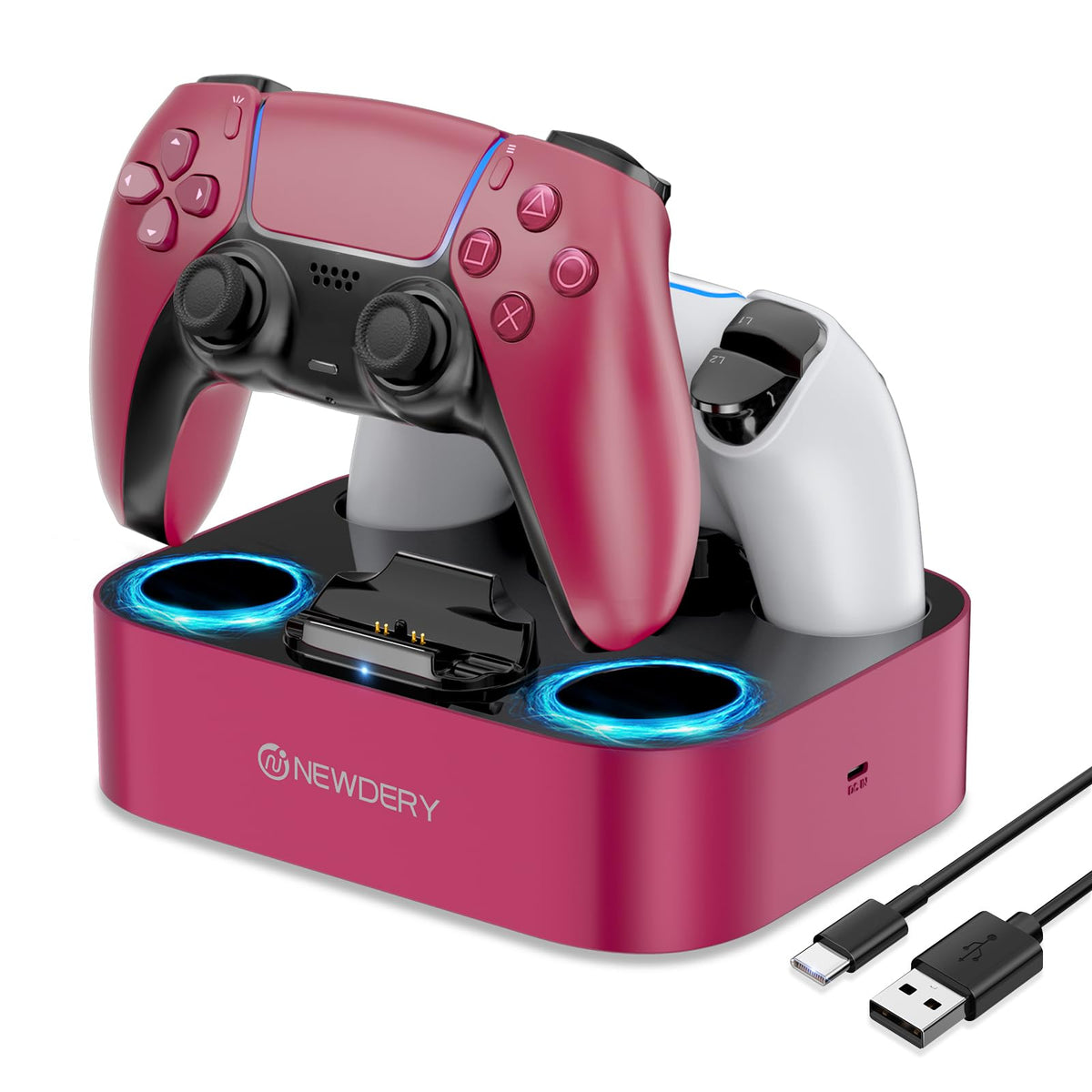 NEWDERY for PS5 Controller Charger Station Compatible with Dualsense Edge, Fast Charging Dock Stand with Cable, Dual Charging Station for PlayStation 5 & DualSense Edge Controller
