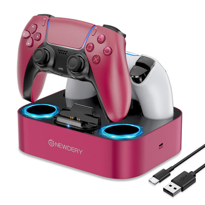 NEWDERY for PS5 Controller Charger Station Compatible with Dualsense Edge, Fast Charging Dock Stand with Cable, Dual Charging Station for PlayStation 5 & DualSense Edge Controller