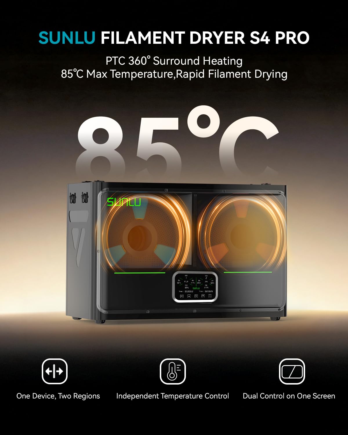 SUNLU S4 3D Printer Filament Dryer, Black
