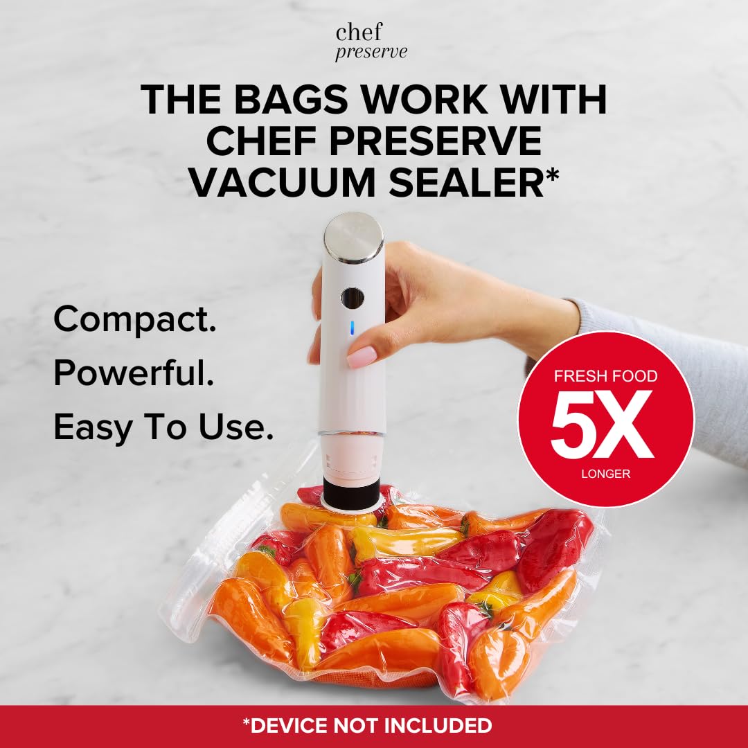 Chef Preserve Compact Vacuum Sealer for Food (Vacuum Sealer Machine + 30 Reusable Vacuum Bags) Powerful Handheld Vacuum Sealer Machine, Seal Meal Saver, Portable Food Sealer