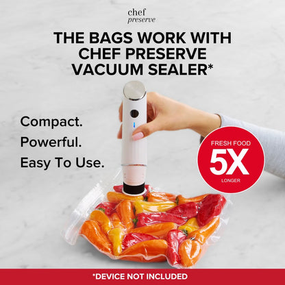 Chef Preserve Compact Vacuum Sealer for Food (Vacuum Sealer Machine + 30 Reusable Vacuum Bags) Powerful Handheld Vacuum Sealer Machine, Seal Meal Saver, Portable Food Sealer