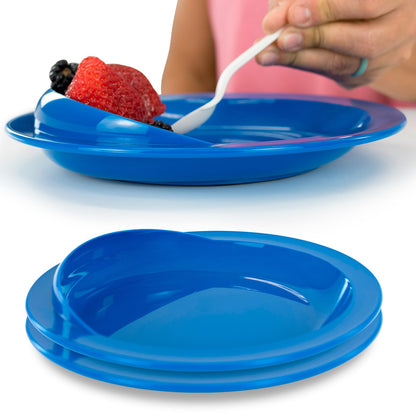 Vive Spill-Proof Scoop Plate, 9" (2 Pack) - Dish with Wall for Disabled, Handicapped, Elderly Adults with Special Needs from Parkinsons, Dementia, Stroke, Tremors with - Non Skid Padded Bottom