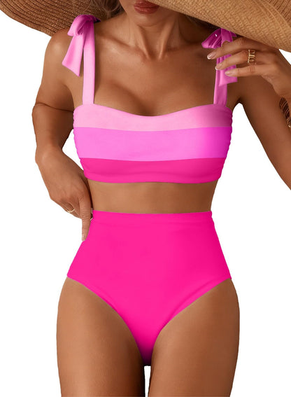 Herseas Women's Tie Shoulder Bikini Sets 2 Piece High Waisted Swimsuits