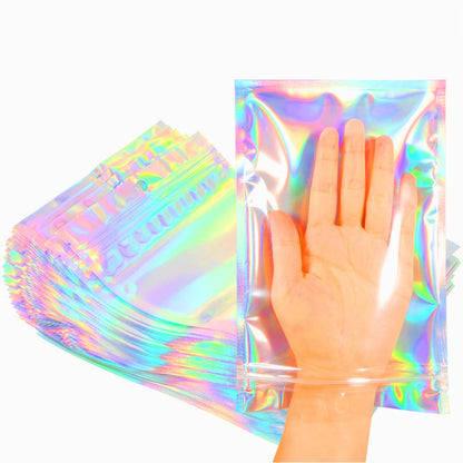 Smell Proof Bags & Resealable Foil Pouch Mylar Sample Bag Great for Party Favor Food Storage (Holographic Color) (50pcs-6x9 inch)