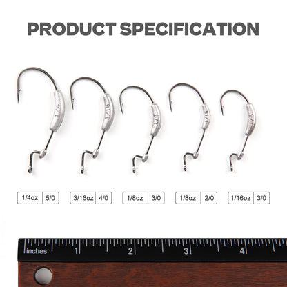Weighted Swimbait Hooks with Molded Bait Keeper, Equipped with Weedless EWG Worm Fishing Hooks 2/0 3/0 4/0 5/0 1/16 1/8 3/16 1/4oz (15 PCs)