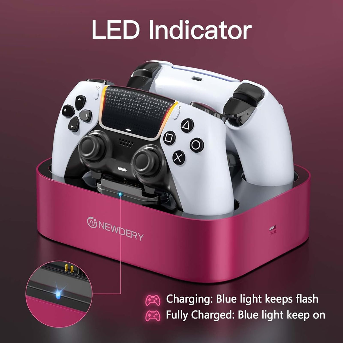 NEWDERY for PS5 Controller Charger Station Compatible with Dualsense Edge, Fast Charging Dock Stand with Cable, Dual Charging Station for PlayStation 5 & DualSense Edge Controller