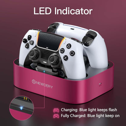 NEWDERY for PS5 Controller Charger Station Compatible with Dualsense Edge, Fast Charging Dock Stand with Cable, Dual Charging Station for PlayStation 5 & DualSense Edge Controller