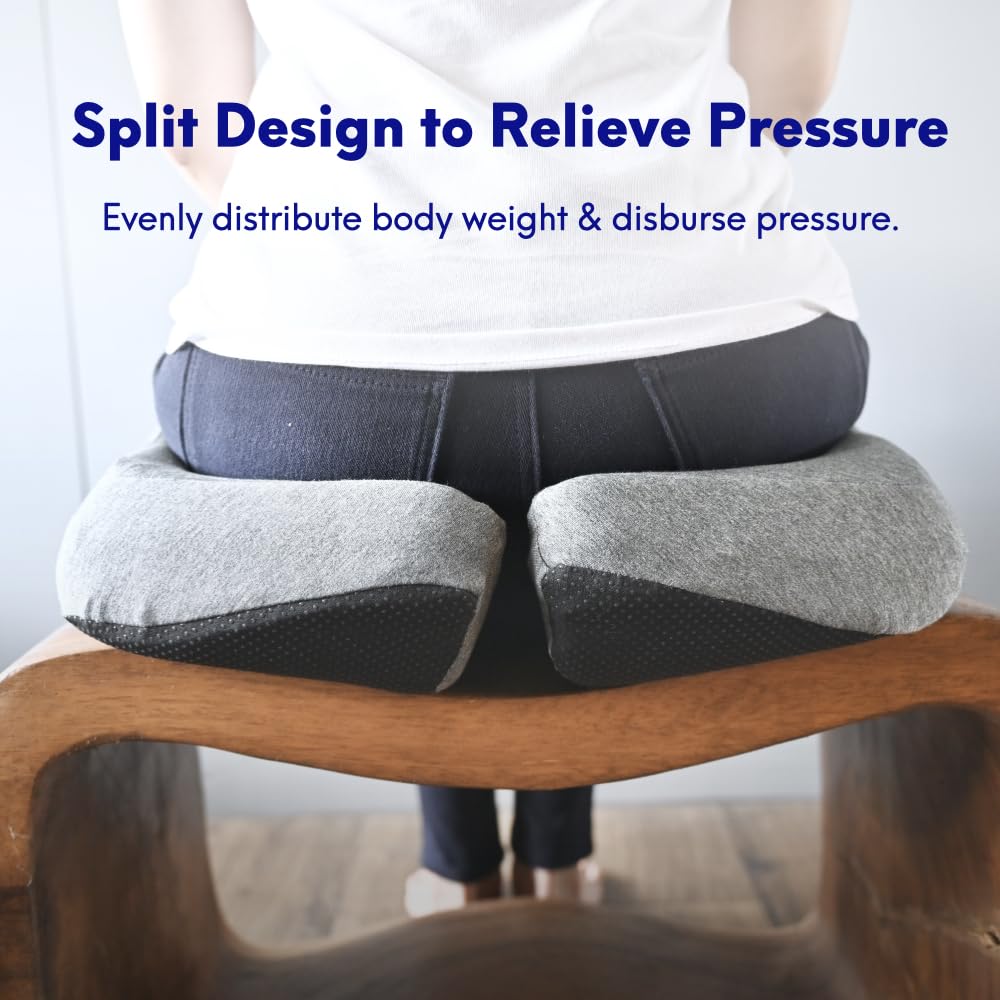 C CUSHION LAB Patented Pressure Relief Seat Cushion for Long Sitting Hours on Office/Home Chair, Car, Wheelchair - Extra-Dense Memory Foam for Hip, Tailbone, Coccyx, Sciatica - Light Grey