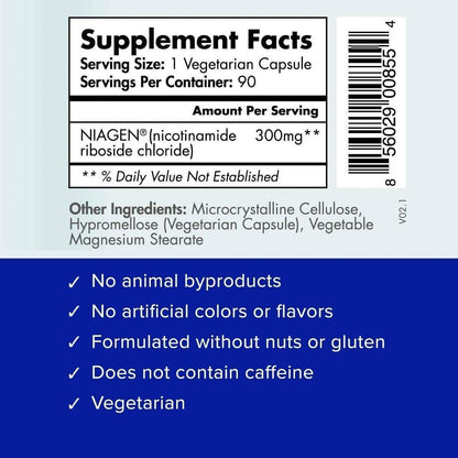 TRU NIAGEN Patented NAD+ Supplement for Anti Aging and Cell Regeneration, 300 mg Niagen, 30 Servings | Supports Cellular Energy, Brain, Muscle | Nicotinamide Riboside (NR) Take 1 Daily | 1 Bottle