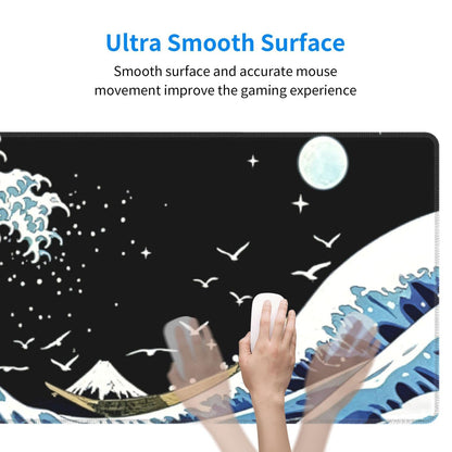 Gaming Mouse Pad, Large Black and Green Line Topographic Mousepad Laptop, Extended Mouse Mat, Long XL Waterproof Keyboard Pads, Big Non-Slip Mousepads for Game Office Home, 31.5 x 11.8 in