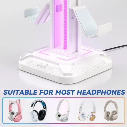 KDD RGB Headset Stand with 9 Light Modes - Controller Holder for Desk - Rotatable Headphone Stand & Detachable Controller Hook for PC Earphone Accessories(Black)