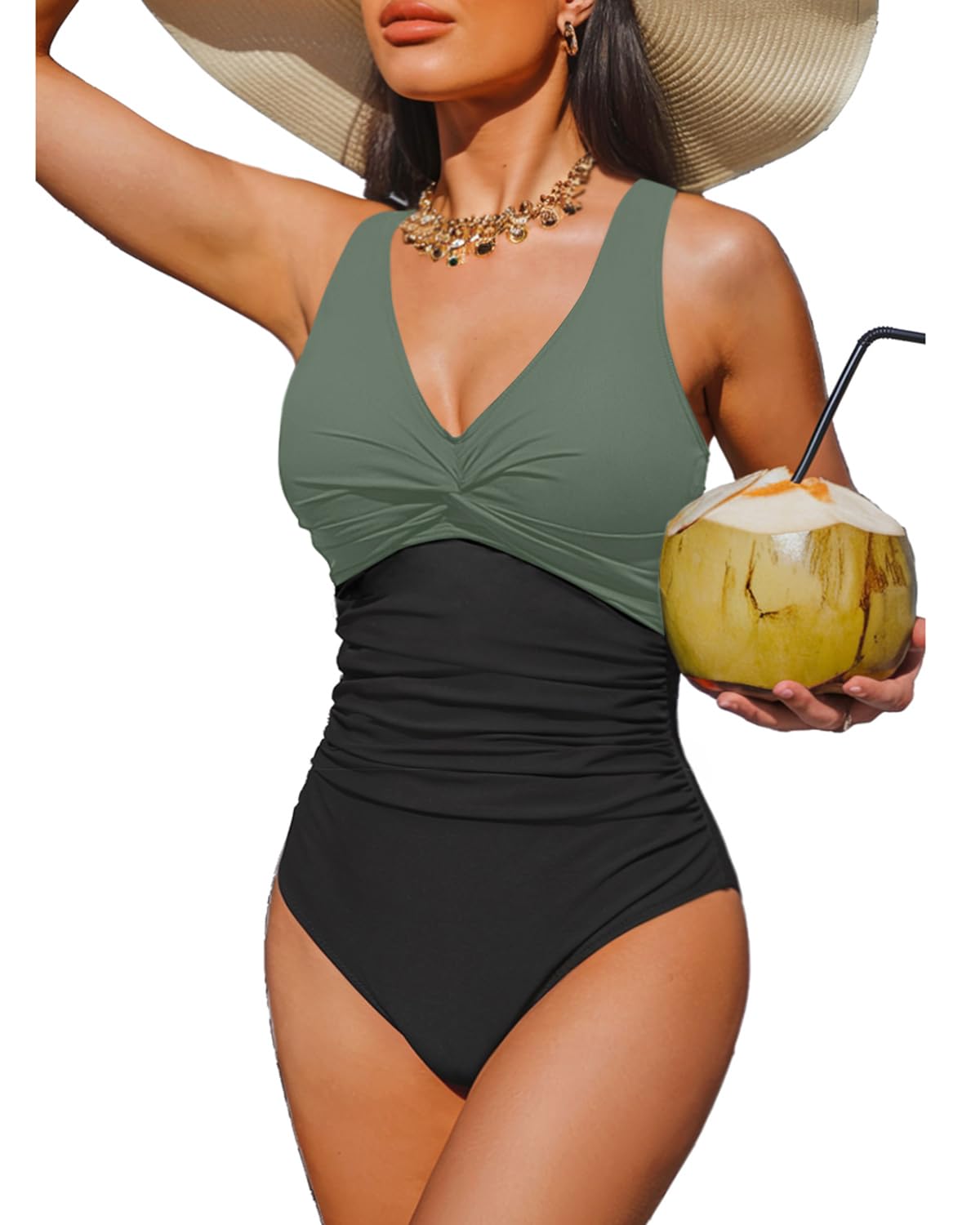 Women's Tummy Control One Piece Swimsuit Push Up Full Coverage Bathing Suit