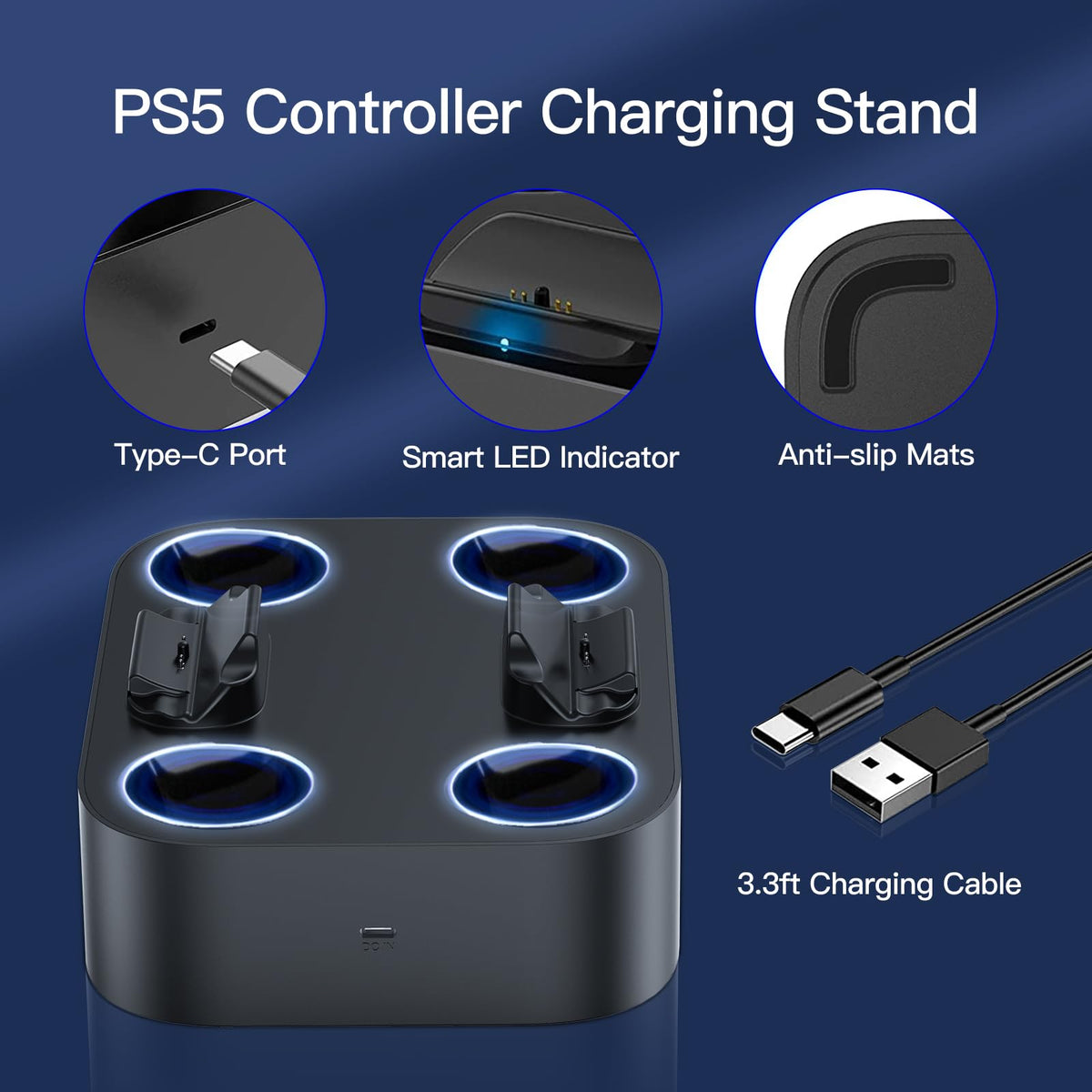 NEWDERY for PS5 Controller Charger Station Compatible with Dualsense Edge, Fast Charging Dock Stand with Cable, Dual Charging Station for PlayStation 5 & DualSense Edge Controller