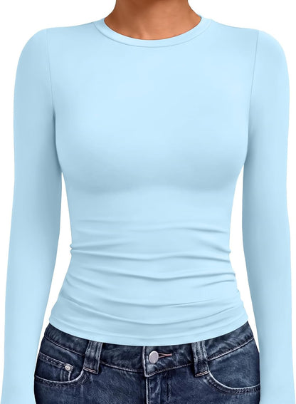 AUTOMET Womens Crew Neck Long Sleeve Shirts Compression Underscrubs Tops