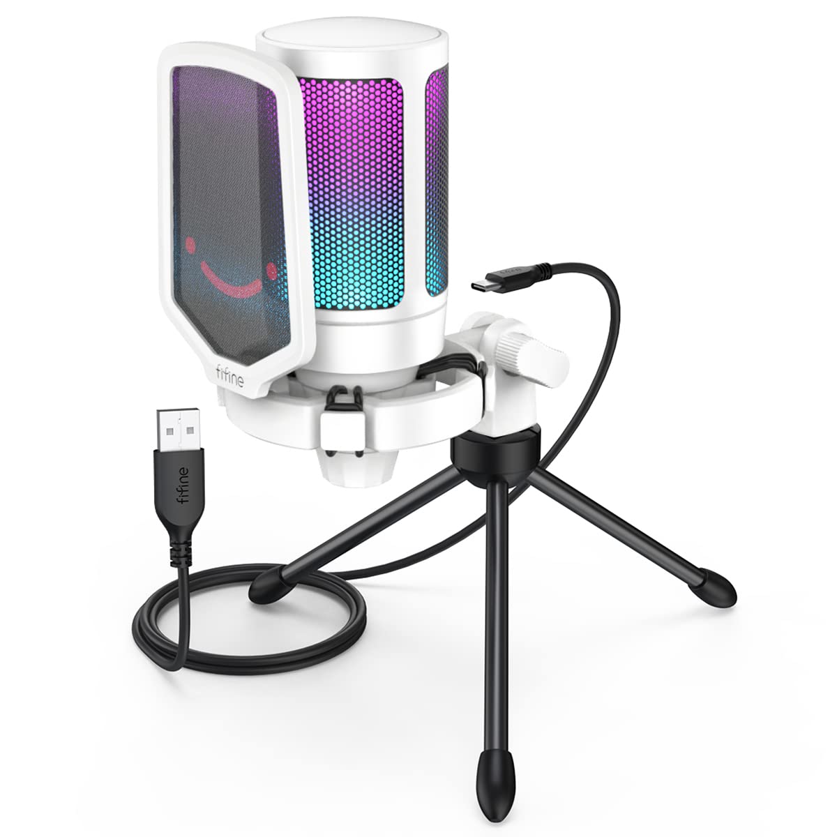 FIFINE AmpliGame A6V USB Gaming Microphone, Condenser RGB Mic for Streaming