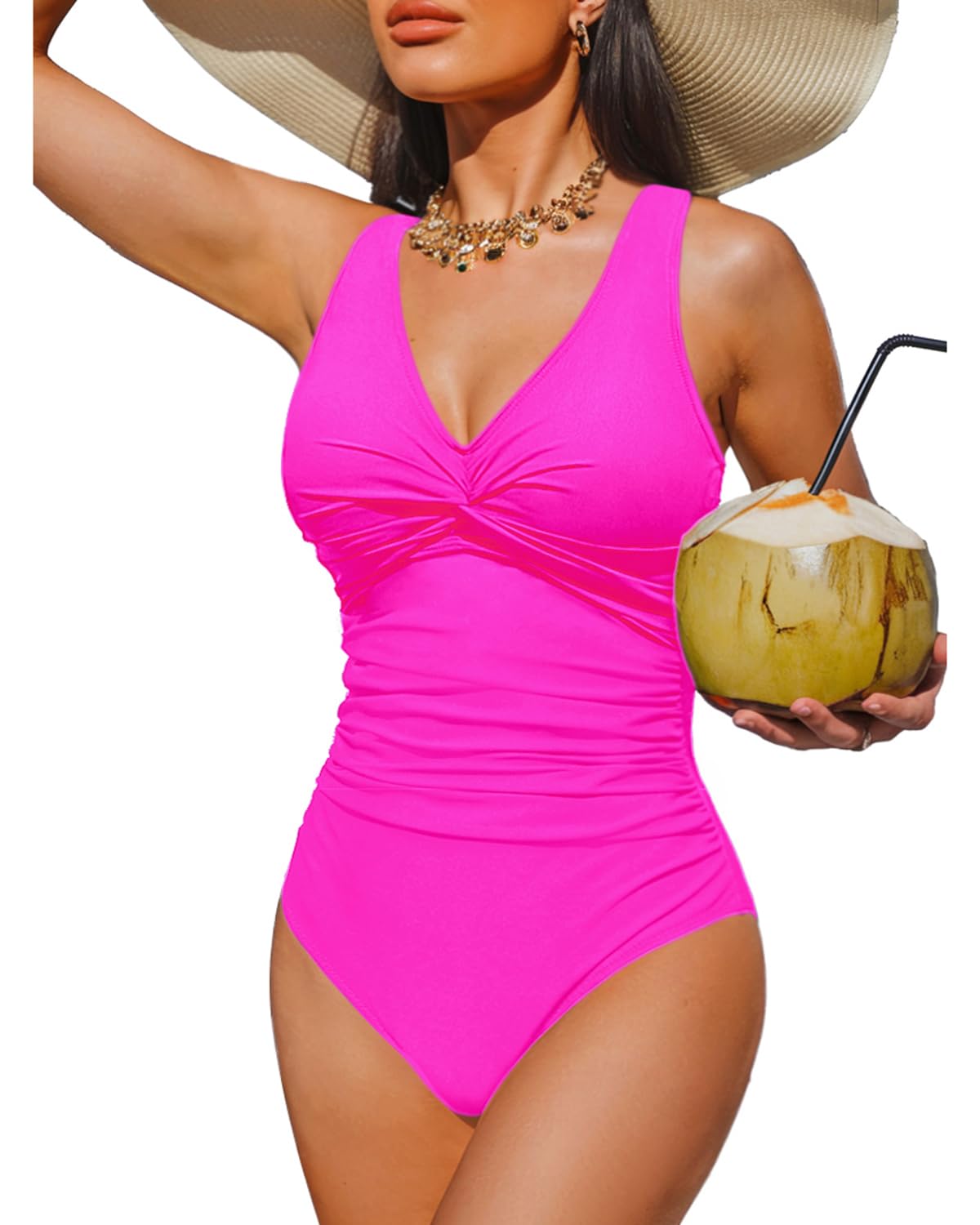 Women's Tummy Control One Piece Swimsuit Push Up Full Coverage Bathing Suit