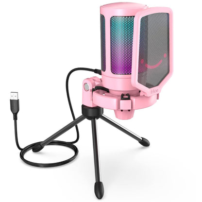 FIFINE AmpliGame A6V USB Gaming Microphone, Condenser RGB Mic for Streaming