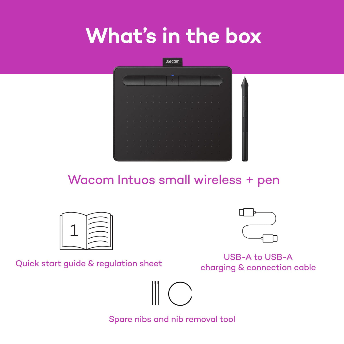 Wacom Intuos Small, Wired Graphic Drawing Tablet with Pen + Software