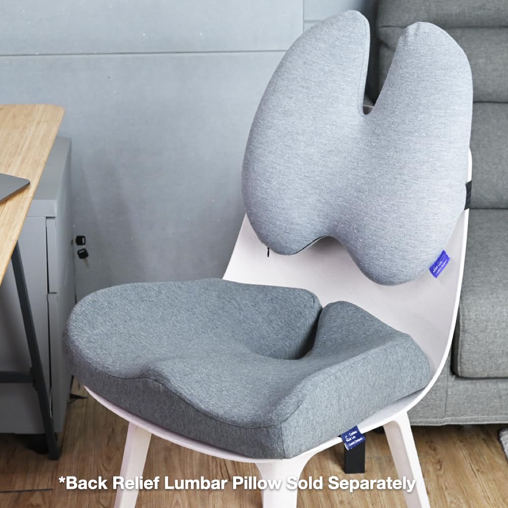 C CUSHION LAB Patented Pressure Relief Seat Cushion for Long Sitting Hours on Office/Home Chair, Car, Wheelchair - Extra-Dense Memory Foam for Hip, Tailbone, Coccyx, Sciatica - Light Grey