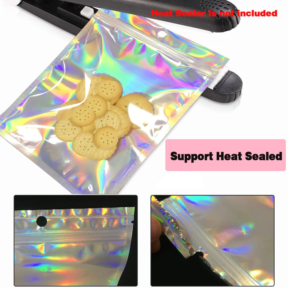 Smell Proof Bags & Resealable Foil Pouch Mylar Sample Bag Great for Party Favor Food Storage (Holographic Color) (50pcs-6x9 inch)