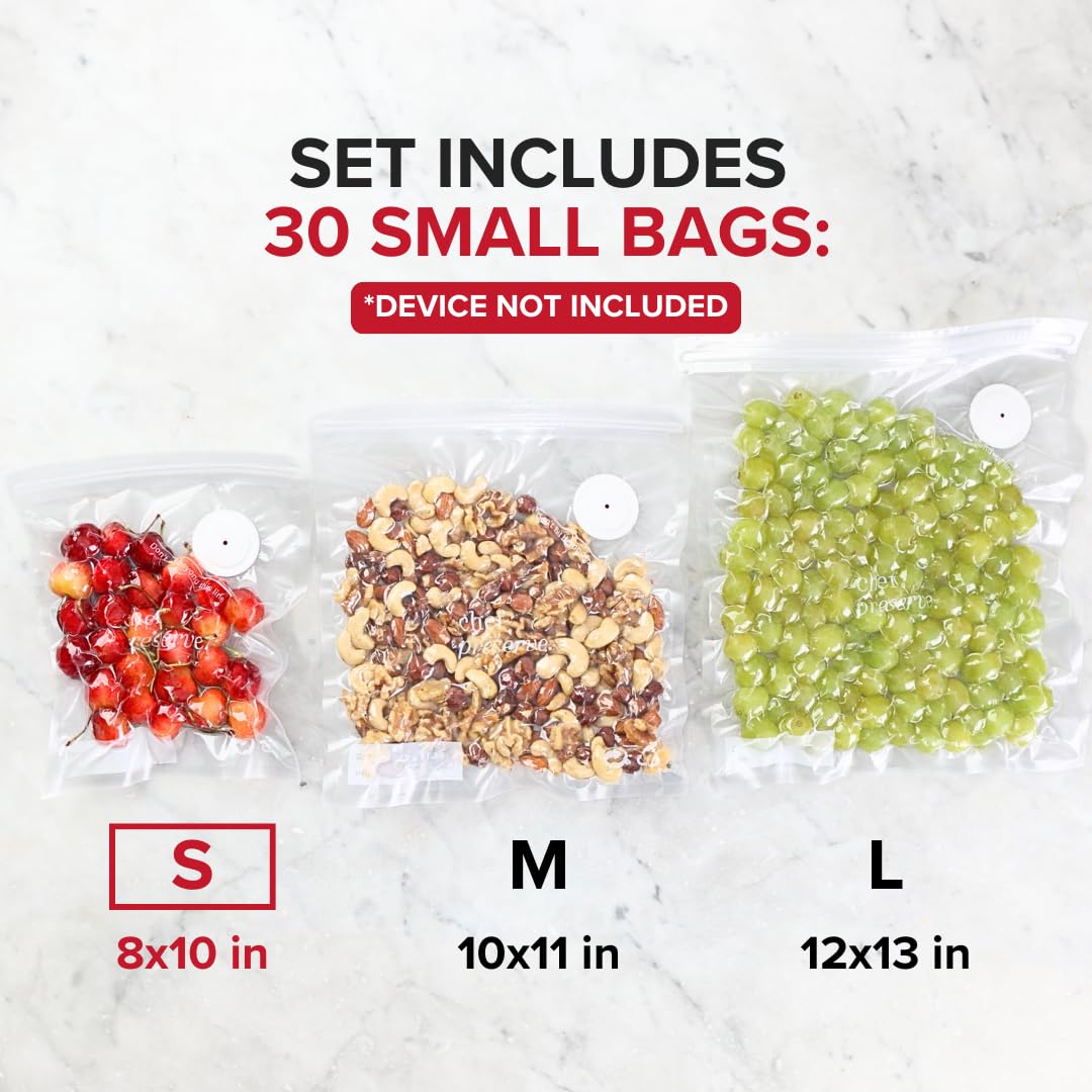 Chef Preserve Compact Vacuum Sealer for Food (Vacuum Sealer Machine + 30 Reusable Vacuum Bags) Powerful Handheld Vacuum Sealer Machine, Seal Meal Saver, Portable Food Sealer